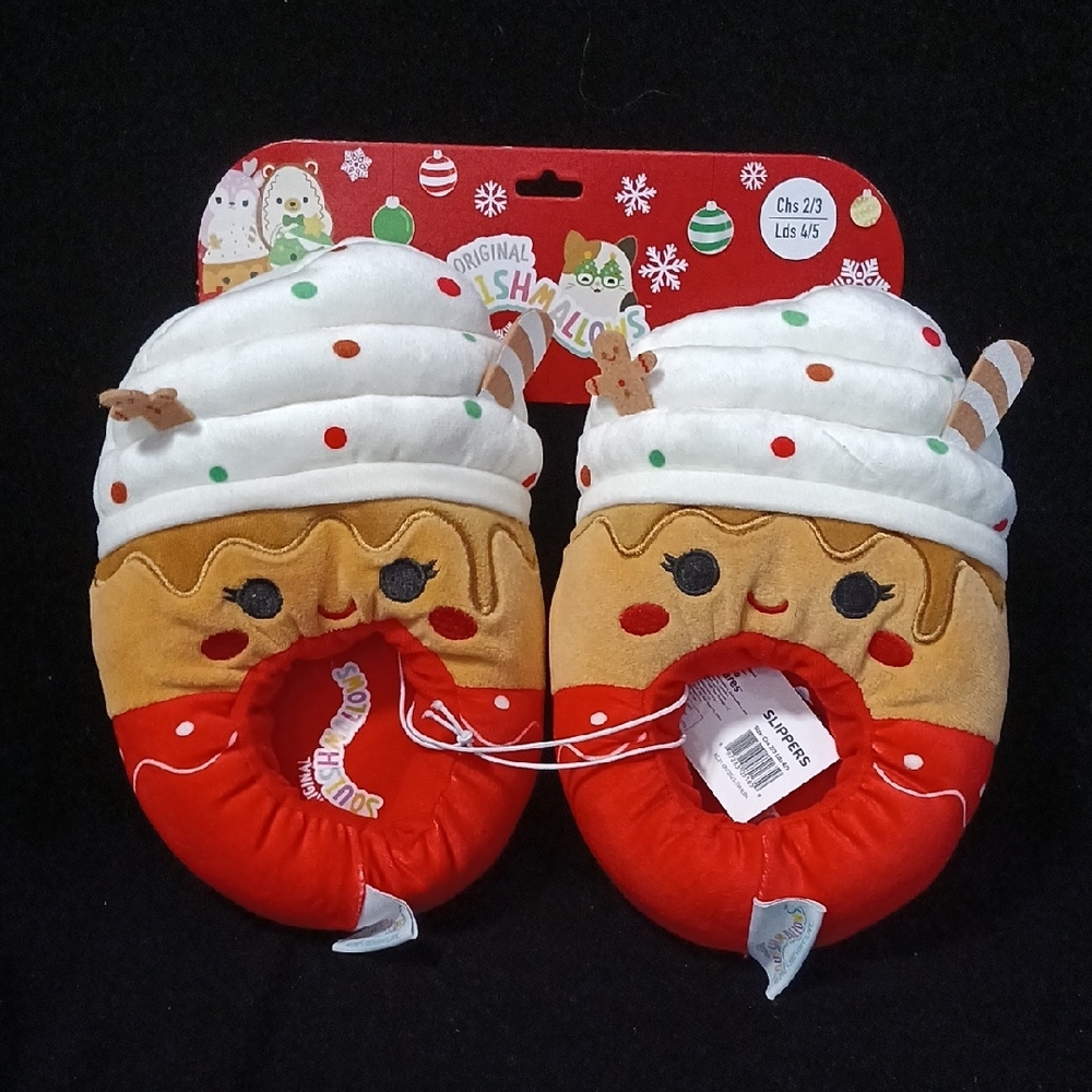 Squishmallows Kids Red White Tan Cream Gingerbread Cupcake Slippers